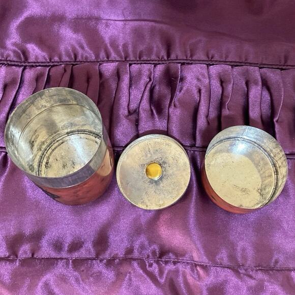 Red Orange Lacquered Asian Japanese Tea Canister Tin Crane FAIR CONDITION READ - Picture 9 of 11